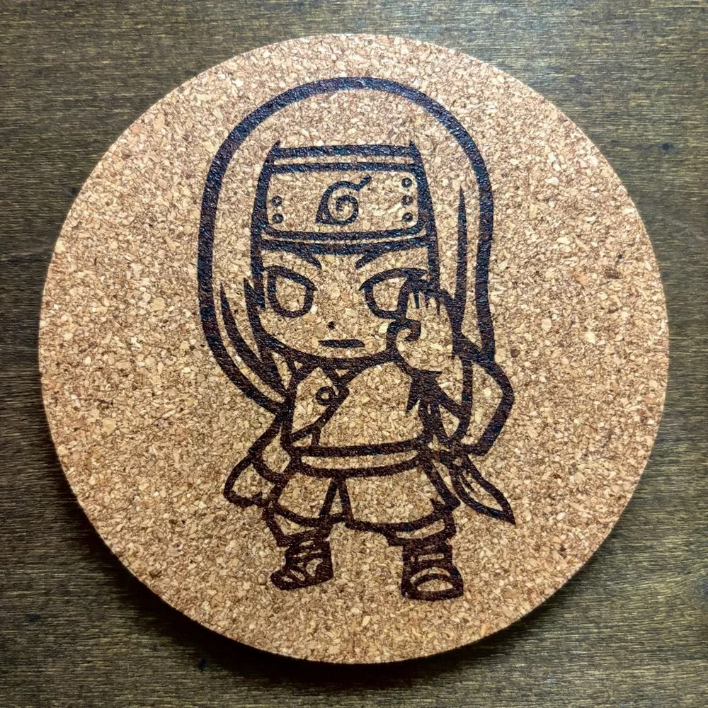 Naruto Neji Chibi Style Laser Engraved Cork Coaster